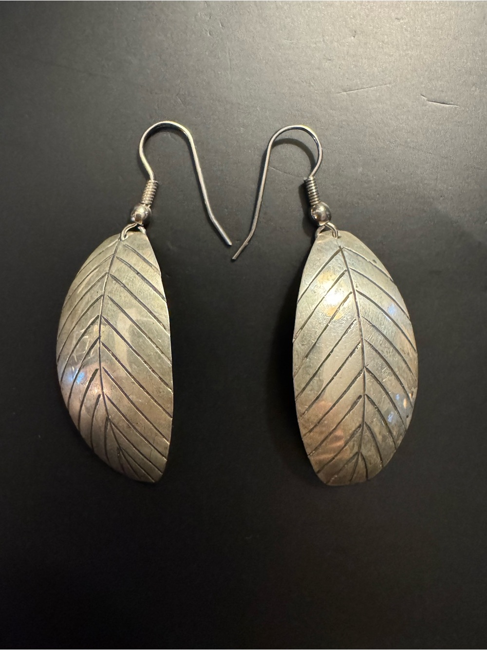 Sterling Silver Engraved Leaf Dangle Earrings – 2” Botanical Artisan Jewelry